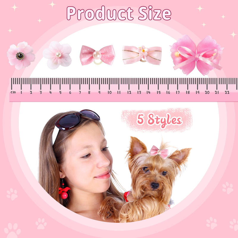 40 Pieces Dog Bows Cute Puppy Dog Bowknot Hair Bows Handmade Hair Accessories Bow with Rubber Bands Lace Organza Puppy Bows Rhinestone Pearls Dog Hair Ties Multicolor Dog Hair Grooming Accessories - PawsPlanet Australia