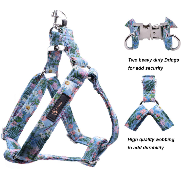DOGWONG Dog Harness with Bow Tie Adjustable Cotton Pet Harness for Small Medium Large Dog xs blue flower - PawsPlanet Australia
