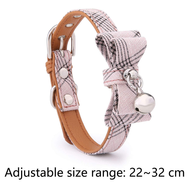 N\O 2 Pieces Cat Collar with Bell and Bow Tie, Metal Clasp Adjustable Collars, Adjustable Pet Collars, Cute Plaid Patterns, Adjustable from 22-32cm, for Cats Puppy Small Medium Dogs(Pink, Black) - PawsPlanet Australia