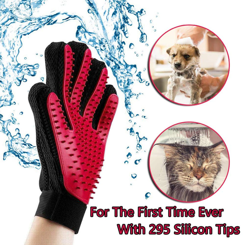 Pet Hair Remover for Dogs & Cats | Smooth Grooming Glove with Enhanced Five Finger Design for Comfort Massage and Hair Removal | Best for Long & Short Fur with 295 Silicone Grooming Tips Ever (Red) Red - PawsPlanet Australia