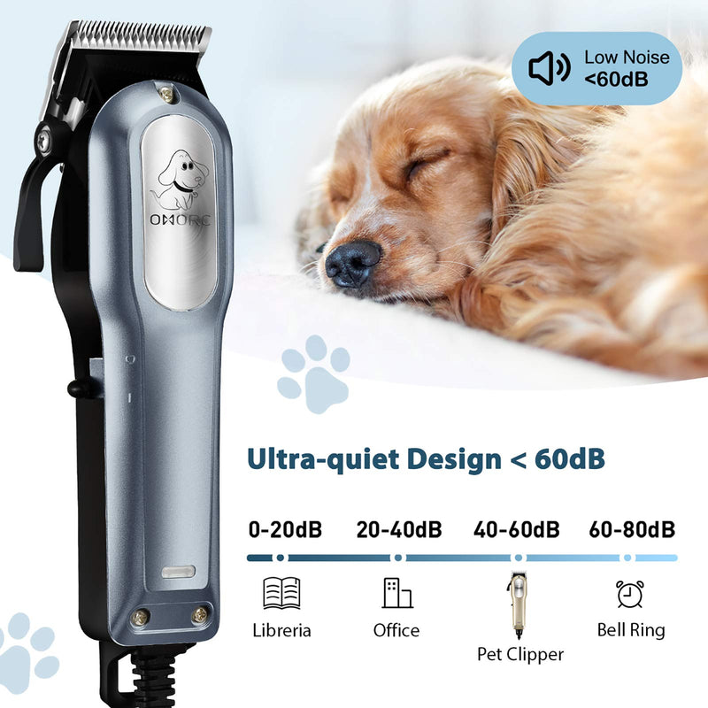 OMORC Dog Clippers with 12V High Power for Thick Coats, Professional Heavy Duty Dog Grooming Kit, Plug-in & Quiet Pet Clippers with 8 Comb Guides, 1 Scissor, 1 Comb, 1 Cleaning Brush Blue - PawsPlanet Australia