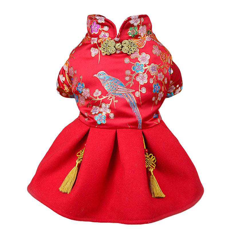 BAMY New Year Dog Red Dress Cute Pet Skirt Coat Flower Dogs Winter Clothes Warm Cats Puffy Dress Doggie Outfits for Christmas Spring Festival Chinease New Year (S (Chest Circumference 17.3in/ 44cm)) S (Chest circumference 17.3in/ 44cm) - PawsPlanet Australia
