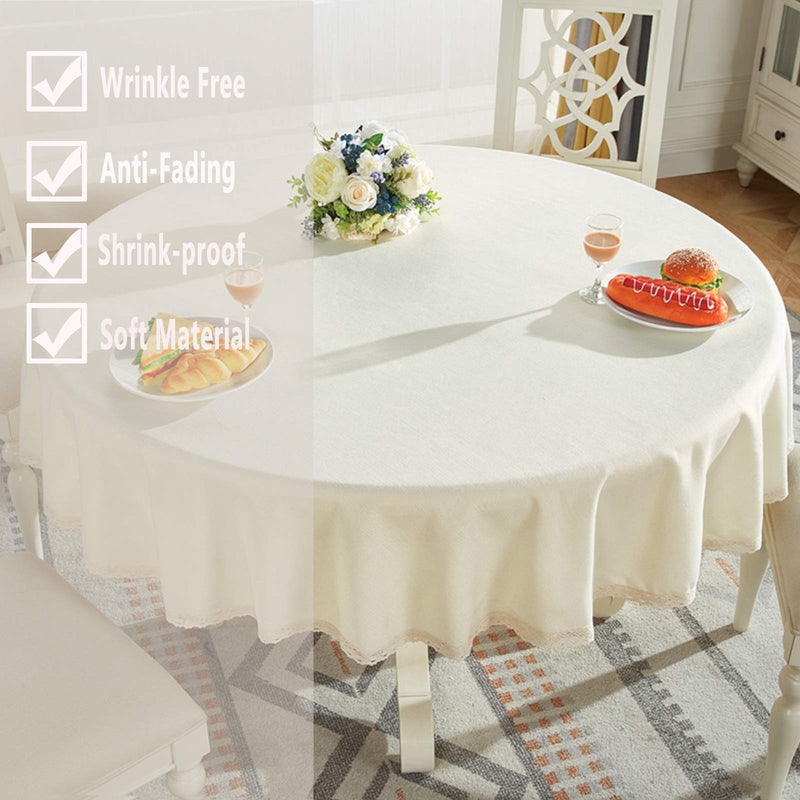 Bettery Heavy Weight Cotton Linen Tablecloth Lace Round Table Cloth for Kitchen Dining Room Tabletop Decoration, 56" - Round, Champagne Round-56 in - PawsPlanet Australia