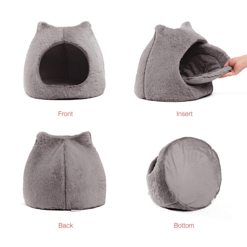 Best Friends by Sheri Meow Hut in Fur, 360 Degrees Covered Cat Bed Dome with Removable Insert, Machine Washable Gray Standard - PawsPlanet Australia