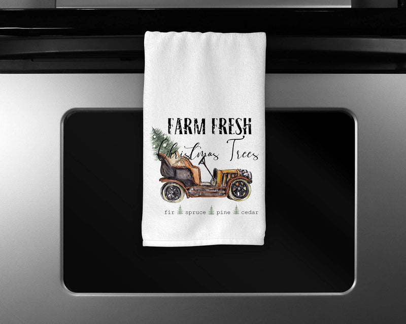 Farm Fresh Decorations - Farmhouse Hand Towel - Christmas Kitchen Towels - Vintage Car Decor - Hostess Gift - PawsPlanet Australia