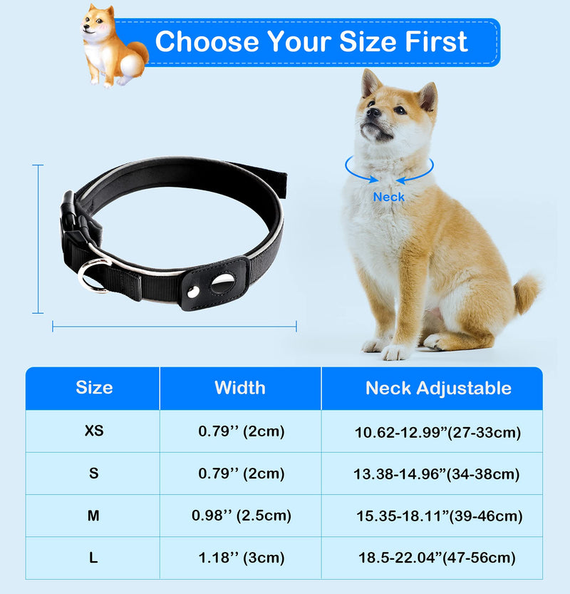 typecase Reflective Airtag Dog Collar Holder, Soft Neoprene Padded Breathable Nylon Puppy Collar, Durable Heavy Duty Pet Collars Accessories for Small Medium Large Dogs in 4 Adjustable Sizes- Black XS(0.79” wide by 10.62-12.99" length) - PawsPlanet Australia