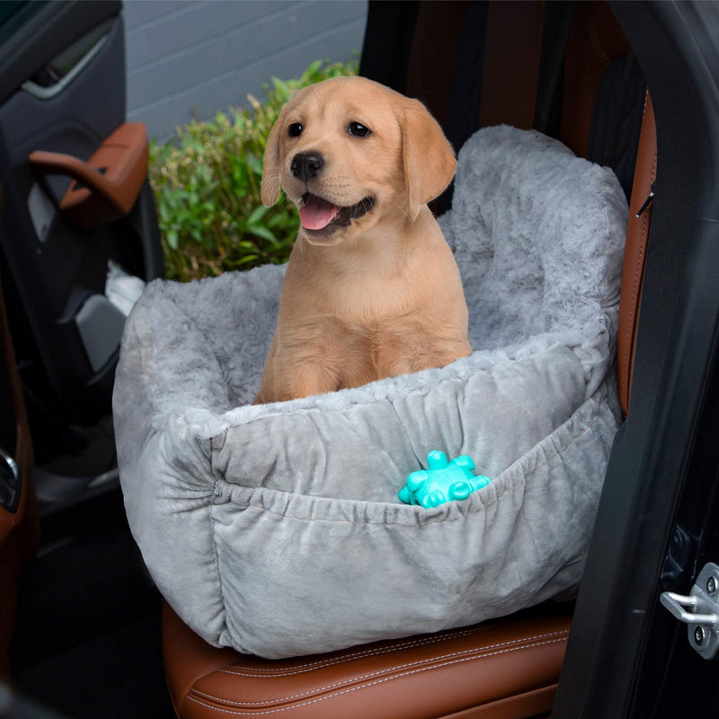 AIPERRO Dog Car Seat Soft Pet Booster for Small Dogs, Puppy Plush Travel Car Carrier Bed, Anti-Slip Dog Cuddler Bed Washable with Side Pocket and Safety Strap - PawsPlanet Australia