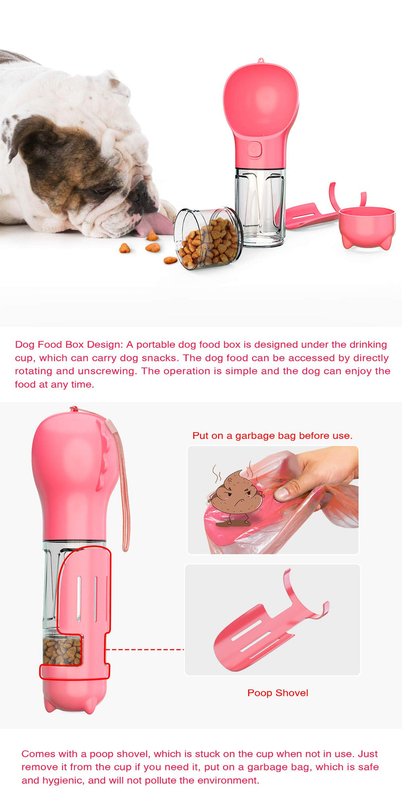 SVTEOKO Dog Water Bottle, Leak Proof Portable Puppy Water Dispenser with Drinking Feeder for Pets Outdoor Walking, Hiking, Travel, Food Grade Plastic, BPA Free 10OZ Pink - PawsPlanet Australia