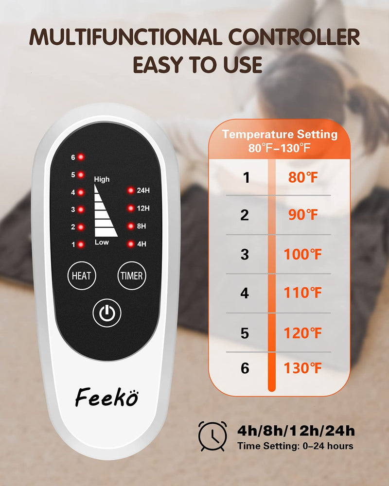 Feeko Pet Heating Pad, 40x70cm Large Electric Heating Pad for Dogs and Cats Indoor Adjustable Warming Mat with Auto-Off and 6 Heat Setting, Chew Resistant Cord, Brown Grey X-Large: 40*70cm - PawsPlanet Australia