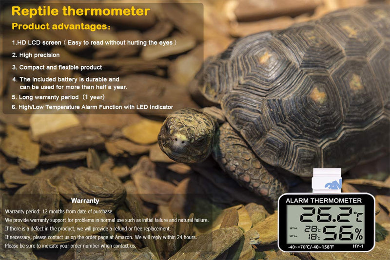 LXSZRPH Reptile Thermometer Hygrometer with High Low Temperature Alarm Digital Temperature Humidity Meter Gauge with Hook for Reptile Tanks, Terrariums, Vivariums, Black 1Pack - PawsPlanet Australia