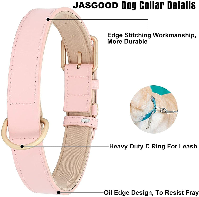 Leather Dog Collar Adjustable Soft Leather Padded Collar Heavy Duty for Small Medium Large Size Dogs with Alloy Buckle(Pink,XS) XS:Fits Neck Size 8.87"-12.81" A-Pink - PawsPlanet Australia