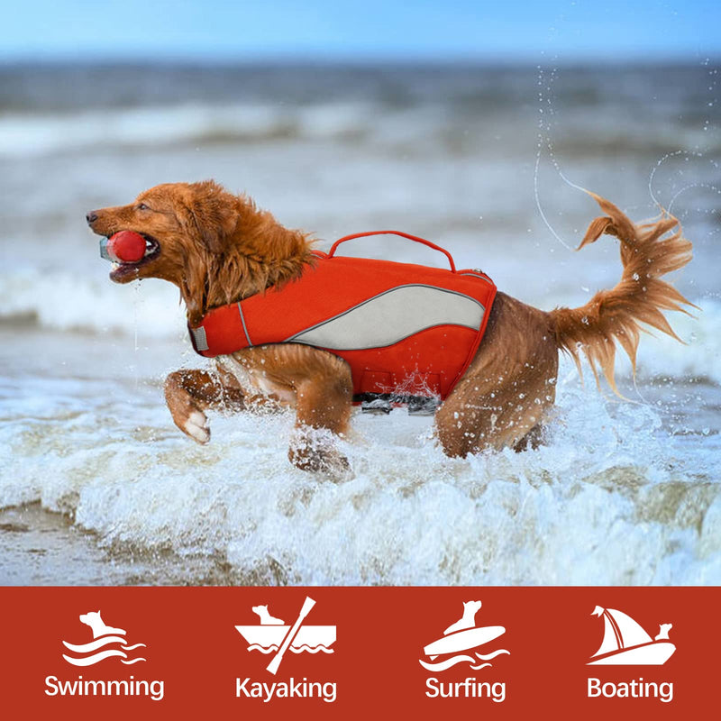 Kuoser Dog Life Jacket, Ripstop Dog Life Vest with Super Floatation & Rescue Handle, Reflective and Adjustable Pet Float Coat for S/M/L Dogs, Doggie Safety Vest for Swimming Surfing Boating X-Small Red - PawsPlanet Australia