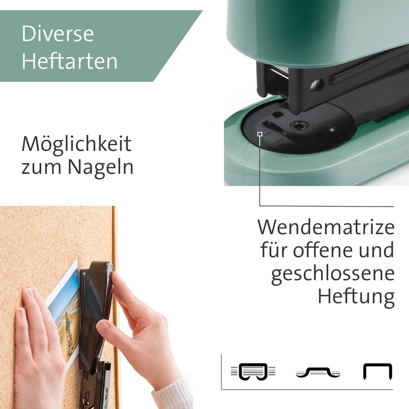 Novus ColorID desk set in mellow mint, stapler B2 stapling capacity 25 sheets & hole punch B220 punching capacity 20 sheets - PawsPlanet Australia