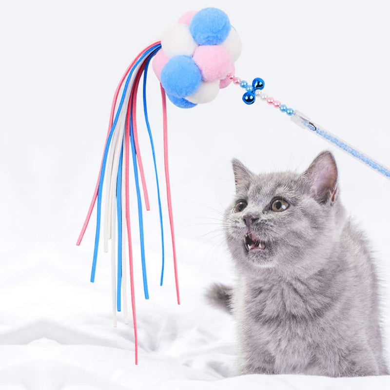 N\O Heiqlay Fairy Funny Cat Stick, Cat Teaser Wand, Cat Interactive Toys Wand, Feather Plush Toys Stick with Balls, Bells and Tassel, Training Interactive Funny Cat Toy Wand, 2pcs, 40cm - PawsPlanet Australia