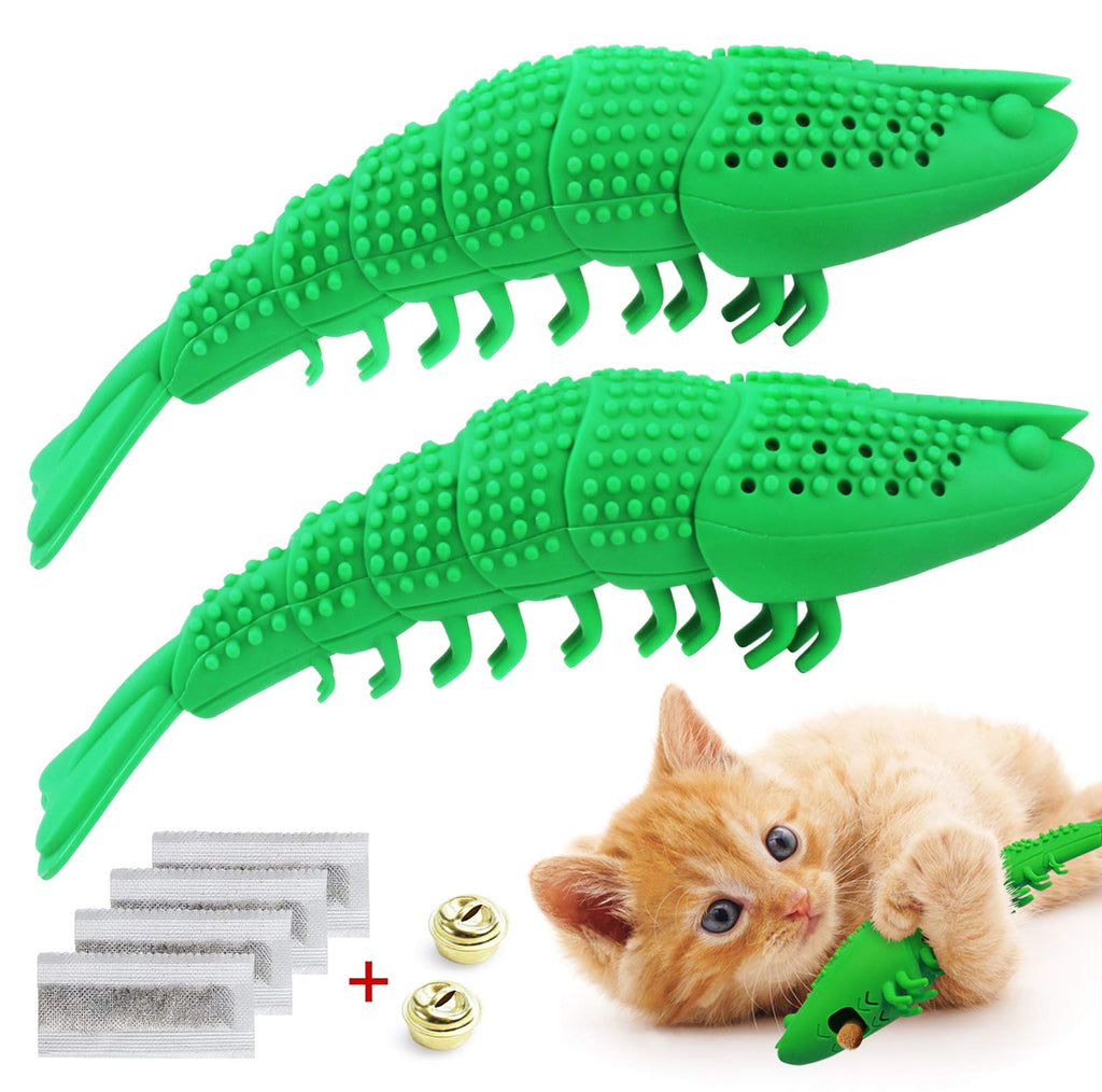 Idepet 2PC Interactive Cat Toy Kitten Catnip Toothbrush Chew Treat Toy Bite Resistance Lobster Shape Toy for Teeth Cleaning Dental Care Green - PawsPlanet Australia