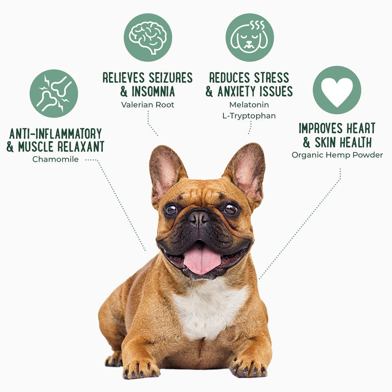iHeartDogs 9-in-1 Calming Chews for Dogs - Dog Anxiety Relief Bites with Hemp, Melatonin, Chamomile, Passion Flower, Valerian Root & Probiotic - Dog Calming Treats for Anxiety and Stress - PawsPlanet Australia