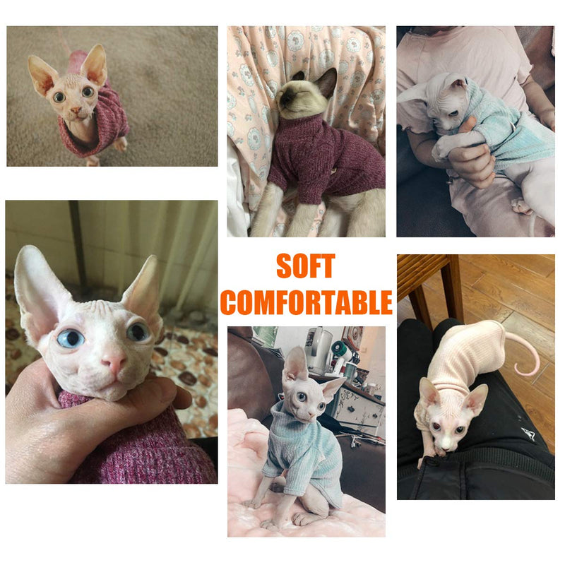 Bonaweite Hairless Cats Vest Turtleneck Sweater, Breathable Adorable Cat Wear Shirt Clothes, Cat's Pajamas Jumpsuit for Sphynx, Cornish Rex, Devon Rex, Peterbald XS Blue - PawsPlanet Australia