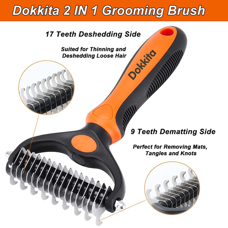 Dokkita dog brush cat brush undercoat long hair short hair, undercoat brush 17+9 rake side, undercoat comb removes undercoat and matting, fur brush with massage effect & top hair protection orange - PawsPlanet Australia