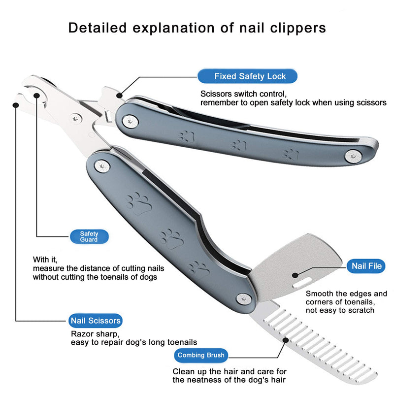[Australia] - KUSSONLI Pet Nail Clippers and Trimmers-Multifunctional Foldable Type with Safety Guards to Avoid Excessive Cutting, Built-in Nail File and Comb,Stylish Appearance,Professional Grooming Tool. 