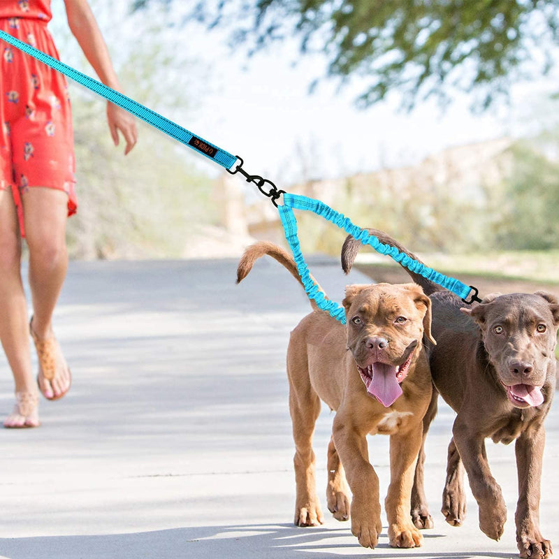 U-picks Double Dog Lead Bungee Leash Splitter for Training&Walking 2 Medium, Large Dogs,360°Swivel No Tangle, Reflective Dog Leads with Soft Padded Handle, Dog Leash Blue - PawsPlanet Australia