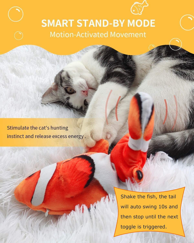 Peteast Cat Toys, Electric Moving Realistic Wiggle Fish Catnip Toys, Plush Interactive Cat Toys - Fish Kicker Toy for Cats Kitten Kitty Clownfish - PawsPlanet Australia