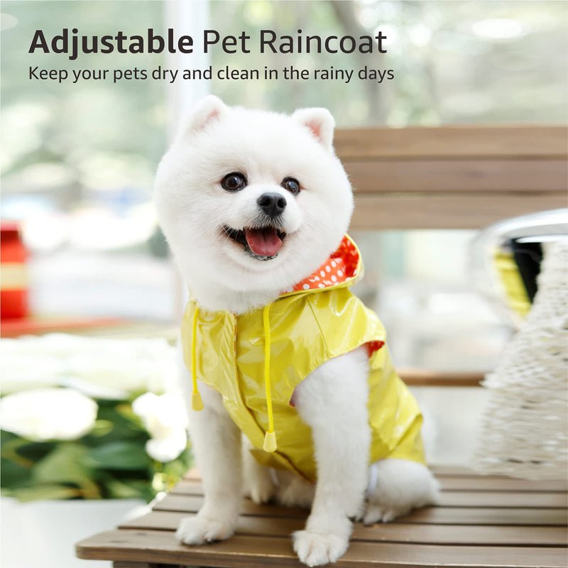 MIZOK Yellow Dog Raincoat Waterproof and Adjustable Dog Rain Jacket Lightweight Hooded Slicker Poncho with Leash Hole for Puppy and Small Dogs S - PawsPlanet Australia