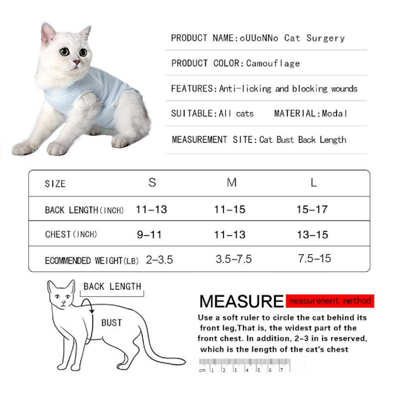 oUUoNNo Cat Wound Surgery Recovery Suit for Abdominal Wounds or Skin Diseases, After Surgery Wear, Pajama Suit, E-Collar Alternative for Cats and Dogs (L, Stripe Blue) L - PawsPlanet Australia