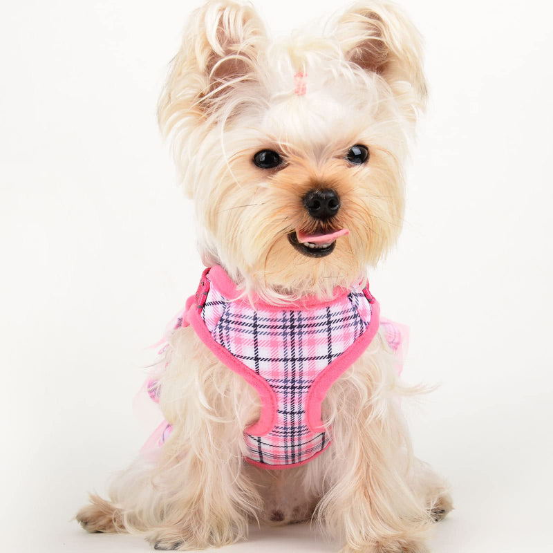 Dog Harness Dress, Plaid Dog Harness Dress with Leash Set, Summer Cute Pet Dog Clothes,Girl Puppy Dresses for Girl Small Dogs, Chihuahua Harness (Medium) Medium Pink Harness+Rope - PawsPlanet Australia