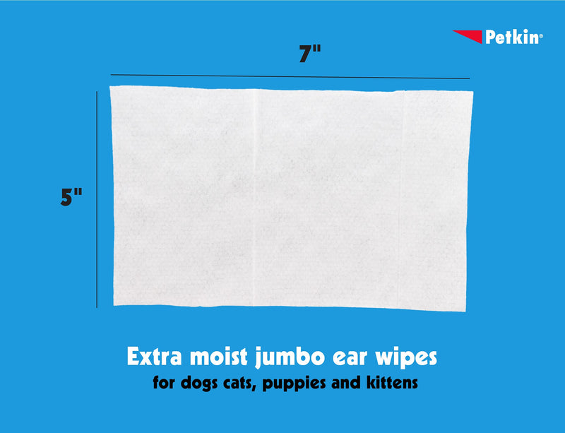 Petkin Jumbo Pet Ear Wipes, 80 Extra Moist Wipes - Soothing & Deodorizing Pet Ear Cleaner to Remove Dirt, Odor, & Wax-Safe, Convenient, & Easy to Use Pet Wipes for Dogs, Cats, Puppies & Kittens 1 Pack - 80 wipes - PawsPlanet Australia