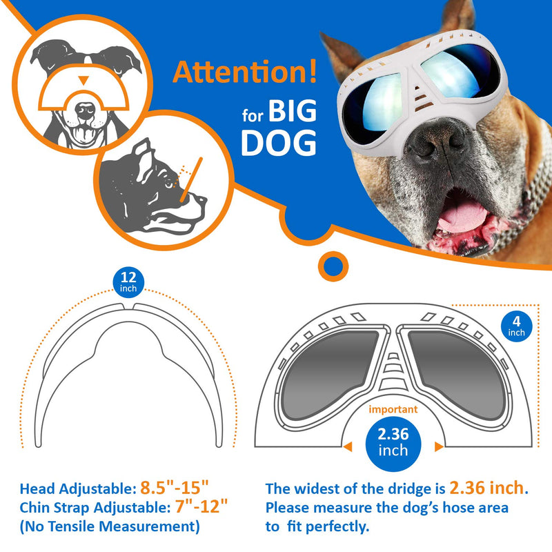 Petriz Dog Goggles - Large Breed UV Protection Waterproof Snow Proof Windproof Dustproof Eye Protection Sunglasses for Dogs Large White Dog Glasses - PawsPlanet Australia