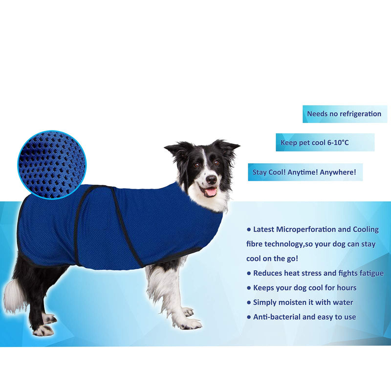 Pawhut Dog Pet Summer Cooling Cool Coat Vest Jacket Cooler Breathable Anti-bacterial Dark Blue, M, 50cm long - PawsPlanet Australia