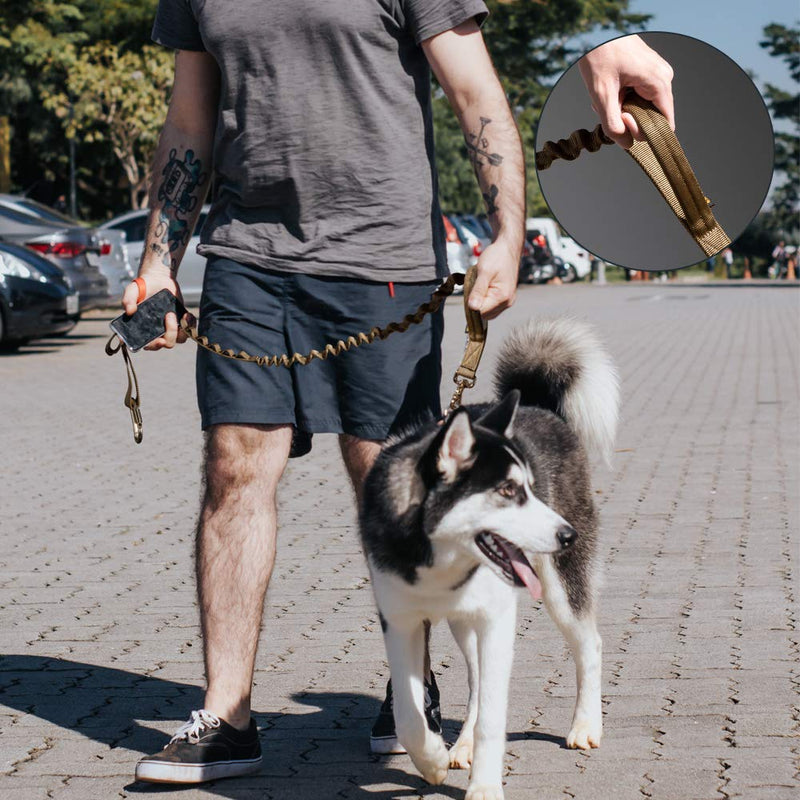 EXCELLENT ELITE SPANKER Tactical Bungee Dog Lead Military Lead Dog Elastic Brown Black Dog Lead Walk Training Lead Nylon Leash for Dogs Quick Release Dog Leash with 2 Control Handle(Black) - PawsPlanet Australia