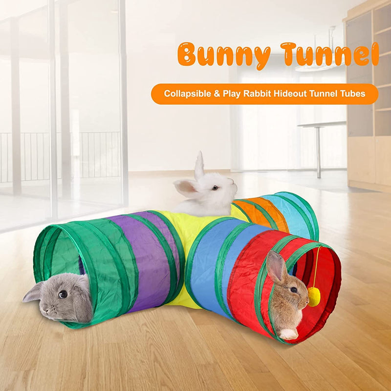 Qeunrtiy Bunny & Tubes Collapsible 3-Way Bunny Hideout Small Animal Activity Tunnel Toy for Dwarf Rabbits Bunny Kittens - PawsPlanet Australia