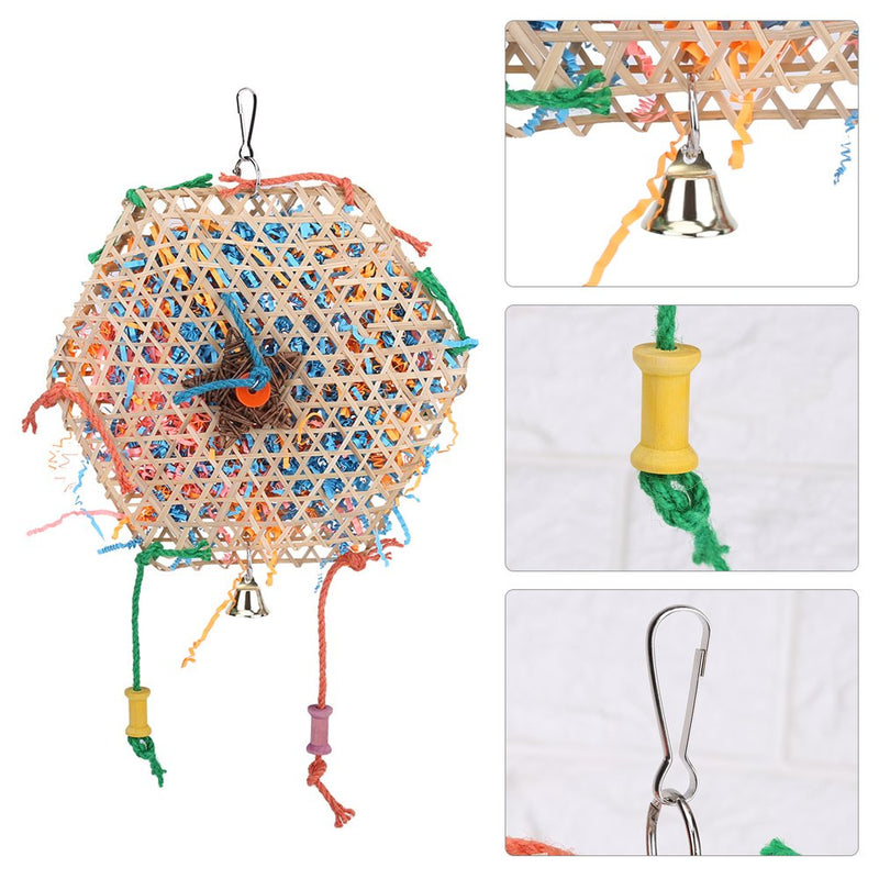 Parrot Interactive Bite Chewing Bird Toy Natural Bamboo Weaving Paper Strips Funny Cage Hanging Swing Toys With Small Bell for Birds - PawsPlanet Australia