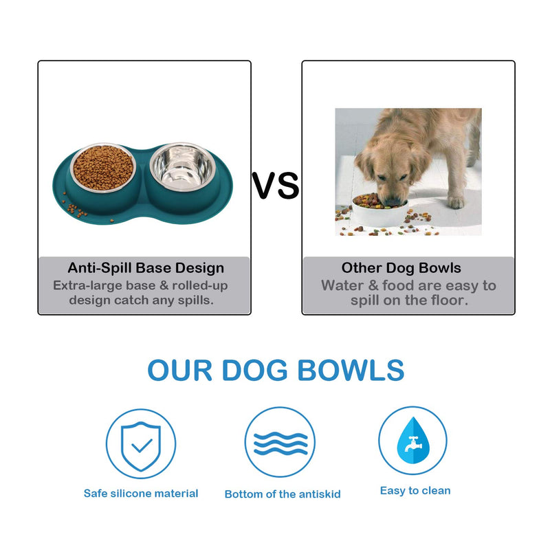 AOII Pet Dog Bowls 2 Stainless Steel Dog Bowl with No Spill Non-Skid Silicone Mat + Pet Food Scoop Water and Food Feeder Bowls for Feeding Small Medium Large Dogs Cats Puppies（Grey） - PawsPlanet Australia