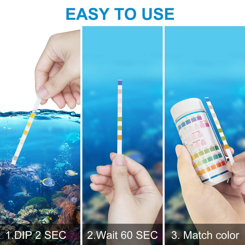 FUNSW 7 in 1 Aquarium Test Strips, Fish Tank Test Kit,Freshwater Saltwater Aquarium Water Test Kit to Detect pH Nitrite Nitrate Chlorine Carbonate Hardness (GH & KH) 7 in1-100Pcs - PawsPlanet Australia