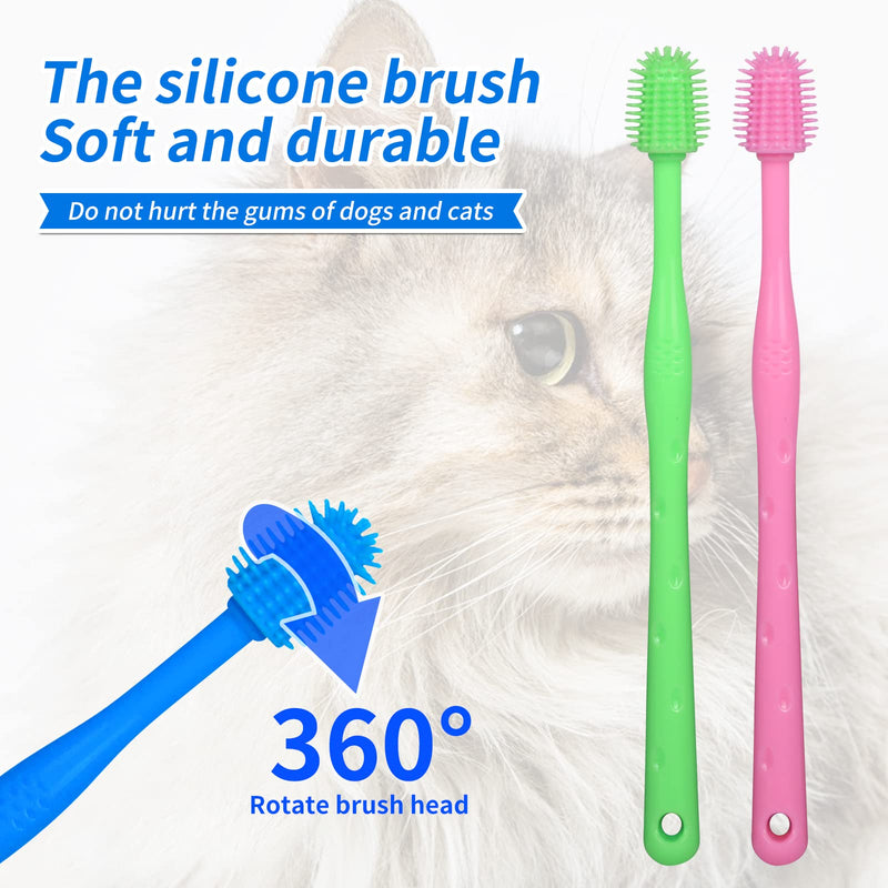 CUECOMER 3 Pack Cat Toothbrush with 360-degree Head,Full Surround Bristles Silicone Safe, Effective and Deep Pet Teeth Cleaning,Brush Away Bad Breath Toothbrush cat Teeth Cleaning Health Care Green&blue&pink 3 Pcs - PawsPlanet Australia