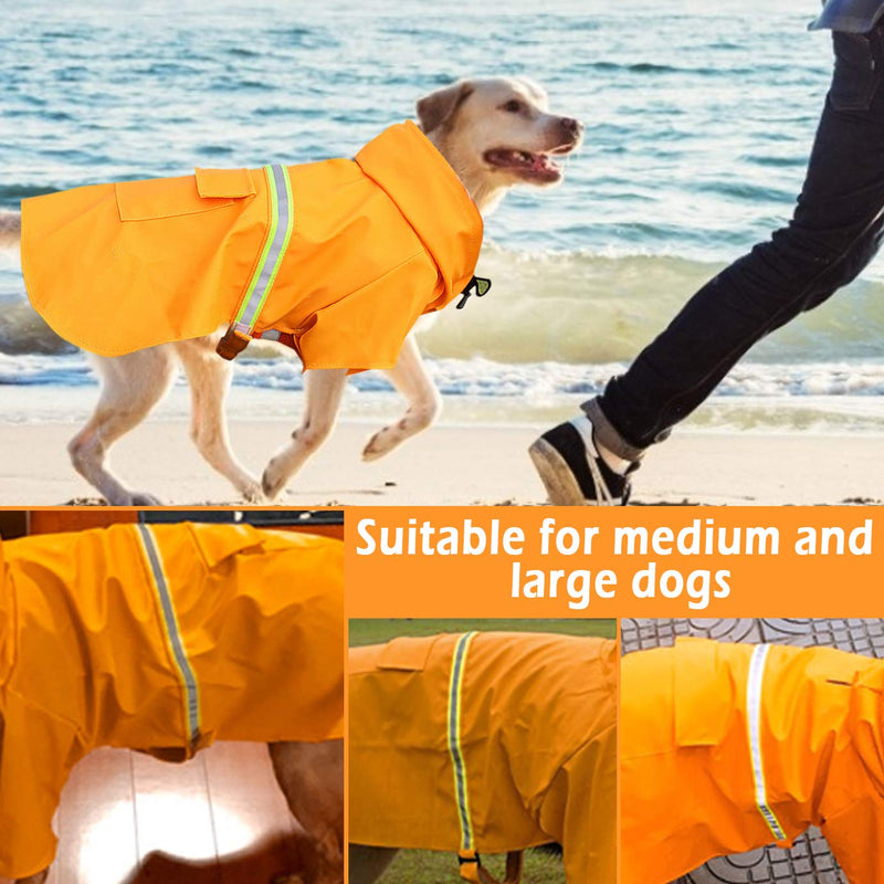 QUACOWW Dog Raincoat for Medium and Large Dogs Adjustable Waterproof Pet Rain Jacket with Lightweight Reflective Hoodies Safety Rain Poncho Coat for Outdoor Walking(Orange) - PawsPlanet Australia