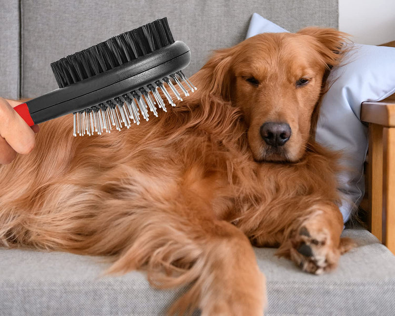 Dog Brush for Grooming 2 Sided Pin & Bristle Removing Shedding Long and Short Hair, Cat Brush Grooming Comb for Detangling and Dirt Cleaning - PawsPlanet Australia