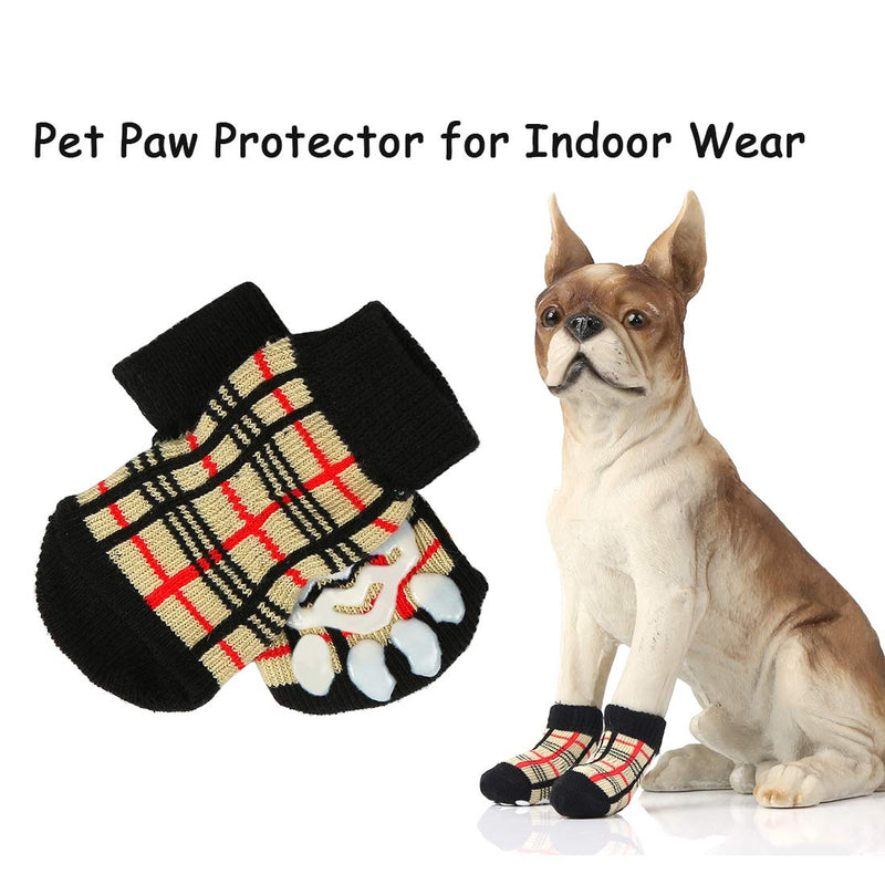 lanboer 4 Pieces Anti-Slip Knit Dog Socks for Indoor Wear, Traction Control Pet Paw Protectors with Grips and Rubber Reinforcement Small beige - PawsPlanet Australia