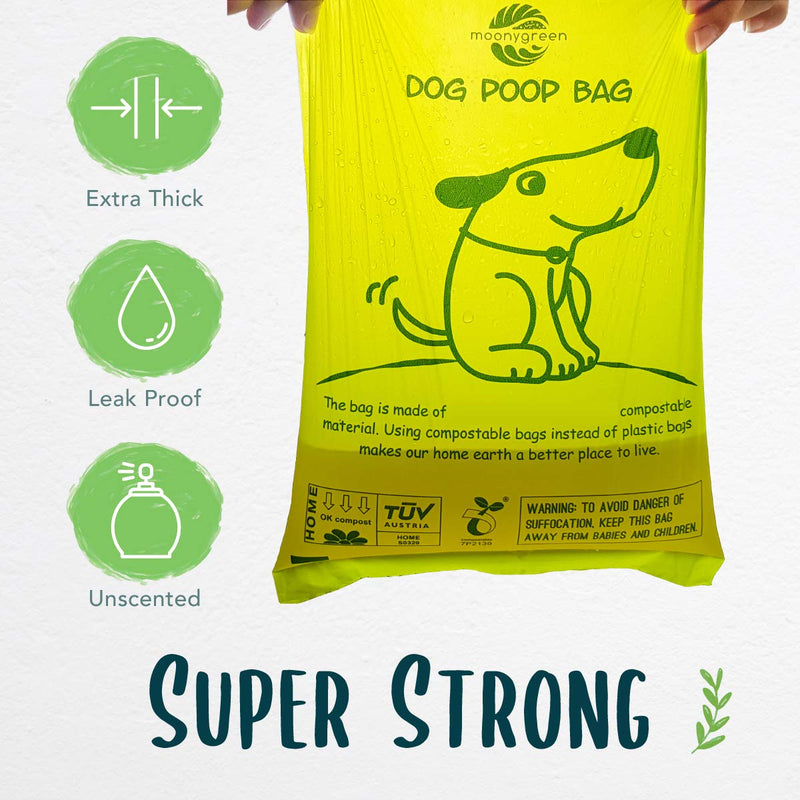 [Australia] - moonygreen Dog Poop Bag, Home Compostable Pet Waste Bags, Vegetable-Based Eco-Friendly, Unscented, Compostable, Extra Thick, Leak Proof, Size 9 x 13 Inches With 1 Dispenser (120 count) 