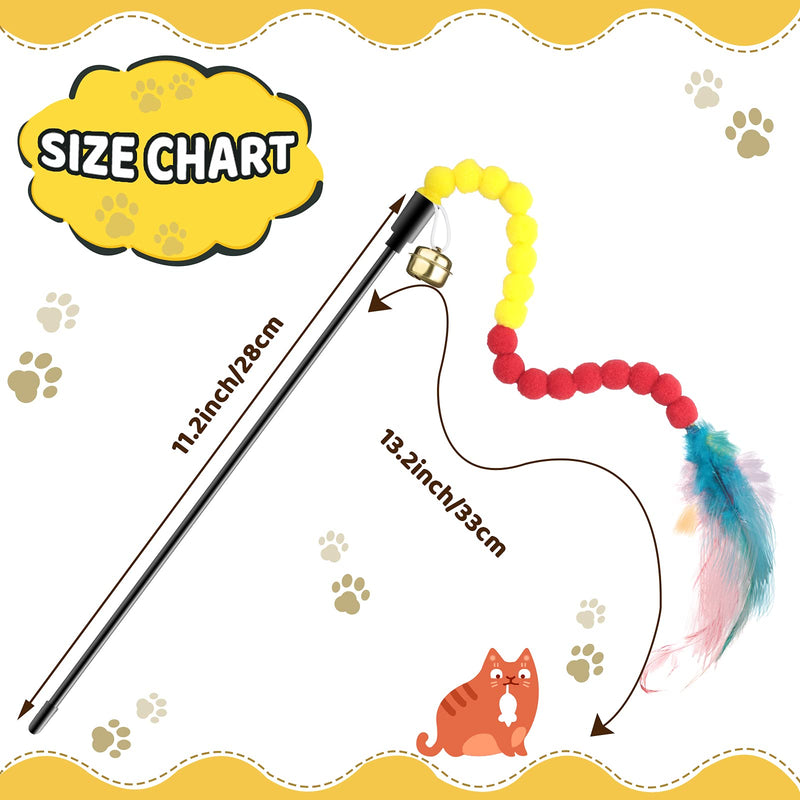 6 Pieces Cat Wand Interactive Cat Wand Toys with Feather and Bell Safe Cat Catcher Teaser Stick Toy Colorful and Sounding Rainbow Wand Toys for Kittens Training Pets Exerciser - PawsPlanet Australia