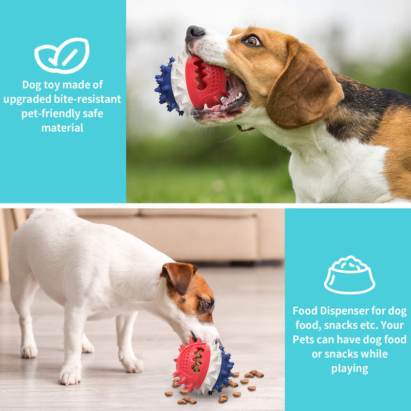 Dog Toys for Aggressive Chewers, Dog Toys Large Breed, Upgraded Tough Durable Dog Chew Toy for Medium Dogs, Pet Chew Toys for Teething, Bouncing Squeaky Dog Toy Ball with Food Dispenser, Red Blue - PawsPlanet Australia