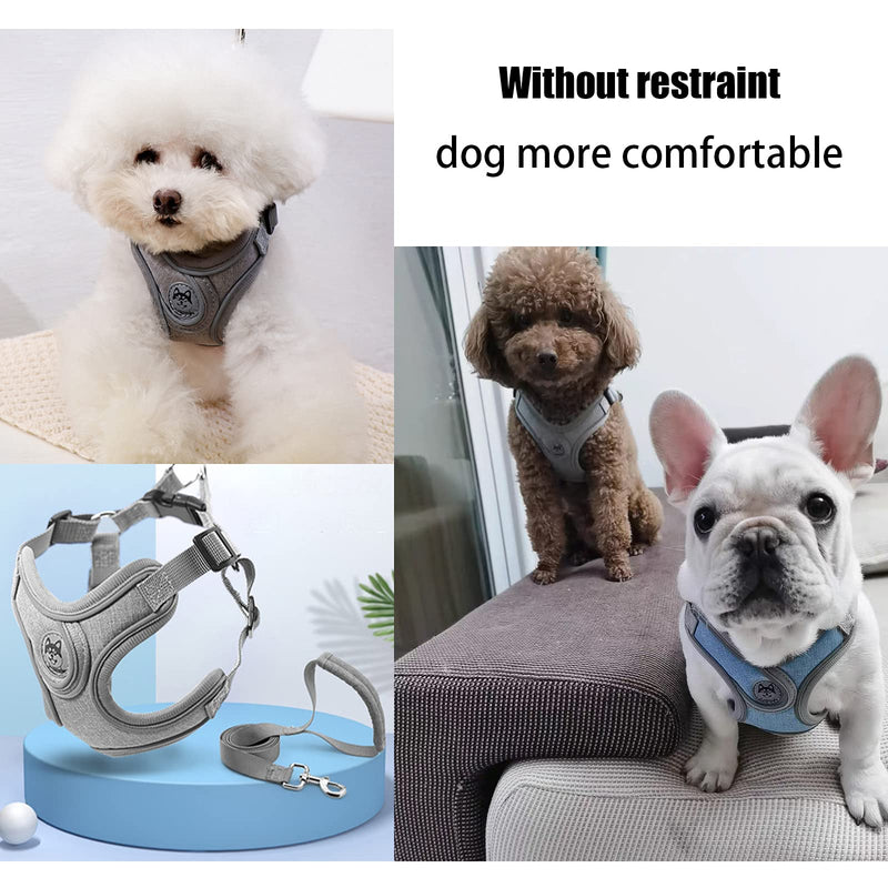 SKXEO Dog Harness Small Dog No Pull Dog Harness and Lead Set Adjustable Breathable Reflective Lightweight Pet Vest Harness Escape Proof Dog Harness Easy Control for Outdoor Walking Training XS (Pack of 1) Knight gray - PawsPlanet Australia