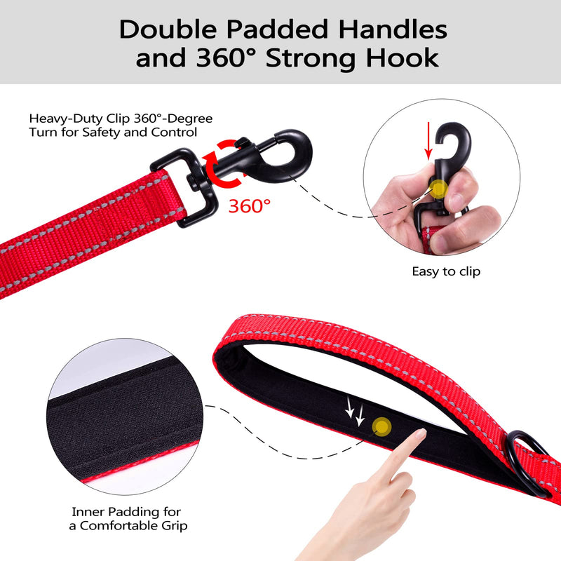 Aepeasti Dog Leash for Medium to Large Dogs with Two Padded Handles 5FT/6FT, Double Handle Dog Leash, Reflective Training Leash, Durable Traffic Leash 6FT Red - PawsPlanet Australia