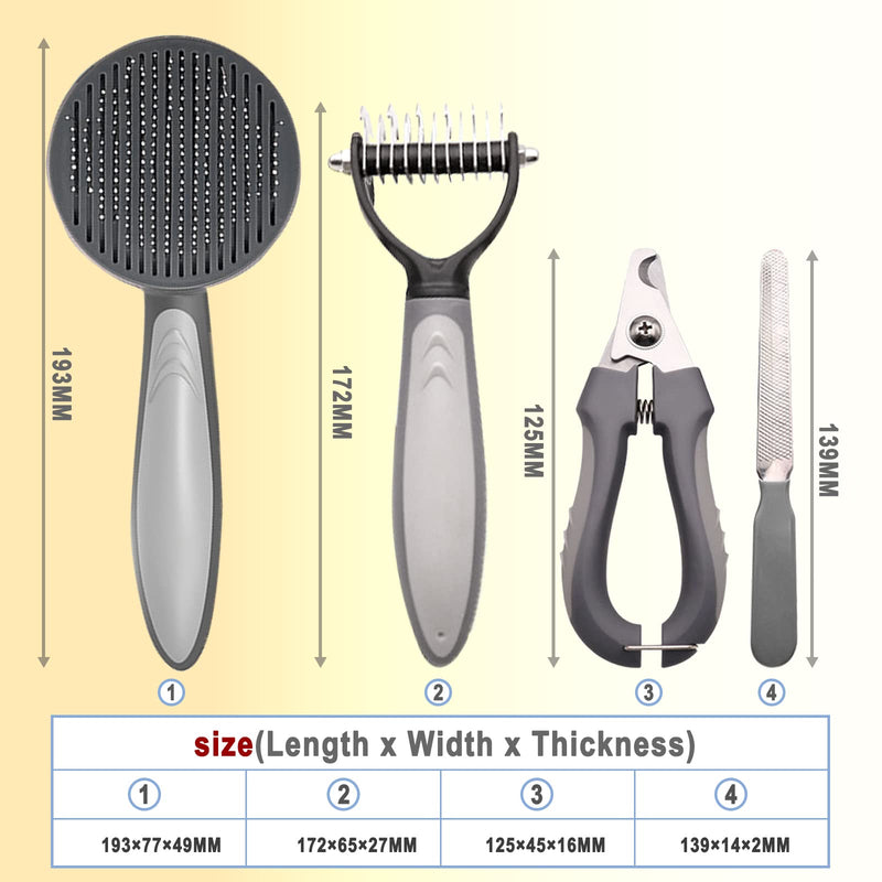 Dog Brush for Shedding 4 Pieces Dog Grooming Kit Double-Sided Undercoat Rake for Dogs Cat Brush Nail Clipper & File Dematting Pet Grooming Kit for Dogs Cat Rabbit (Grey) Grey - PawsPlanet Australia