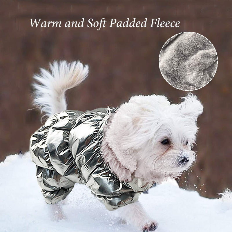 SunteeLong Winter Puppy Dog Coat Waterproof Pet Clothes Windproof Dog Snowsuit Warm Fleece Padded Winter Pet Clothes for Small Dogs X-Small Silver - PawsPlanet Australia