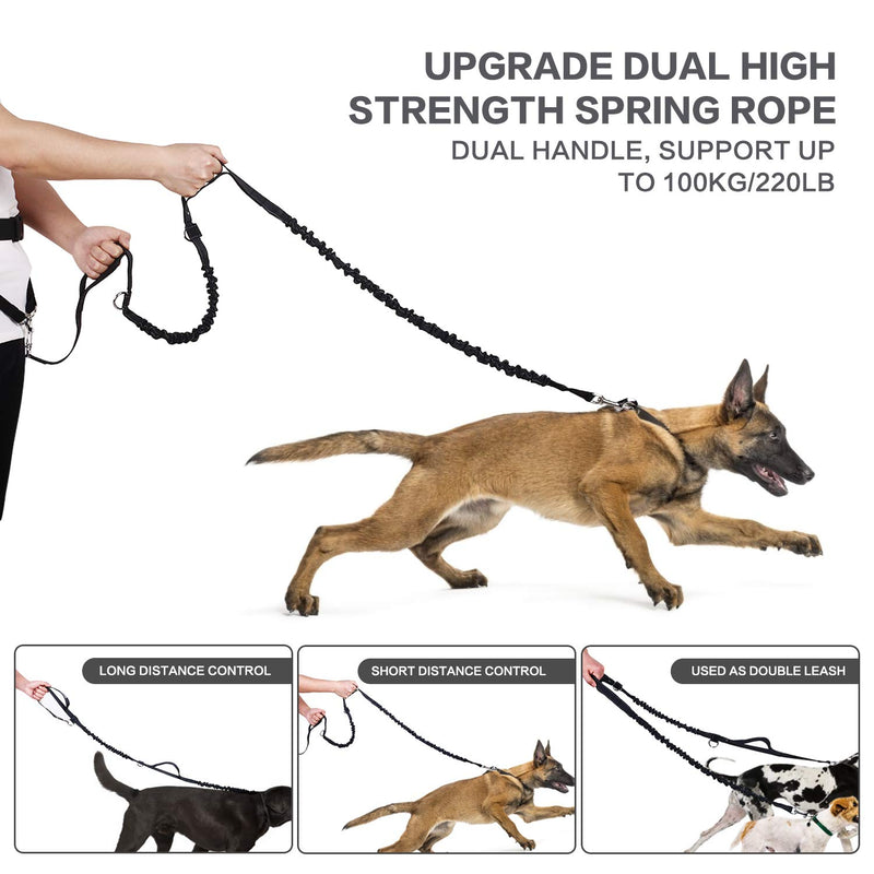 pecute Hands Free Dog Running Leads with Wide Back Support Waist Bag,Adjustable Dog Walking Belt with Multi Pouch & Poo Bag Holder,Durable 2 Handles & Bungees Reflective Jogging Lead,Up to 60KG(Grey) Large Grey - PawsPlanet Australia
