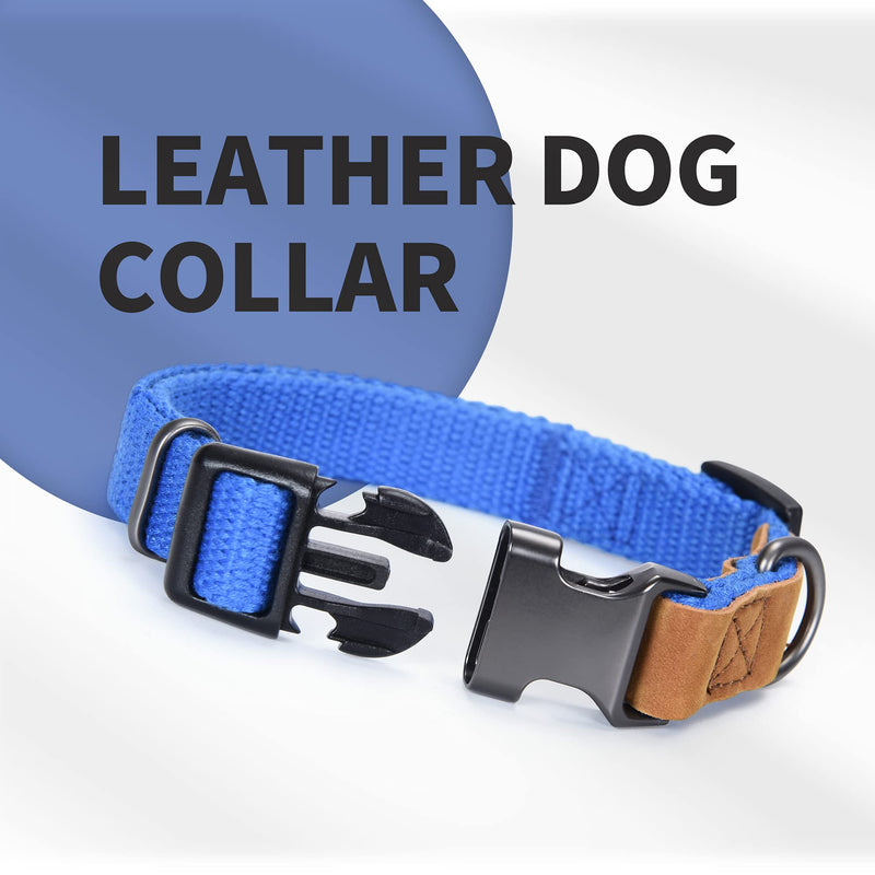 Mile High Life | Leather Dog Collar | Outdoor Simplicity Collection | Soft and Strong Poly Cotton Fabric | Variety Colors | Small Medium Large Dogs(S, Blue ) Small Neck 11"-15" -20 lb - PawsPlanet Australia