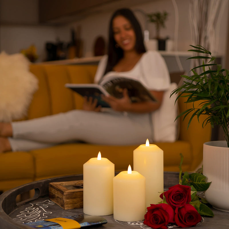 Vanilla Scented Flameless Candles with Timer (8 Hour). Set of 3 White Wax Battery Operated Night Light Candles. Realistic 3D Flickering Flame. 4 5 6 inch Electric LED Pillar Candles. - PawsPlanet Australia